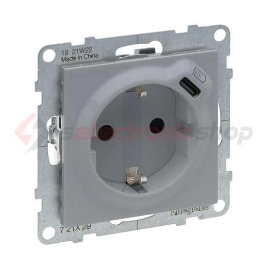 Suno 162 dugalj +USB-C földelt gyerekzárral alumínium IP40 süllyesztett rugós LEGRAND - 721329