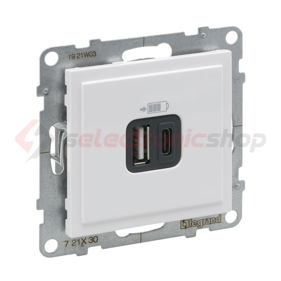 Suno USB töltőaljzat A+C 3000mA/ 5V süllyesztett fehér IP20 LEGRAND - 721130