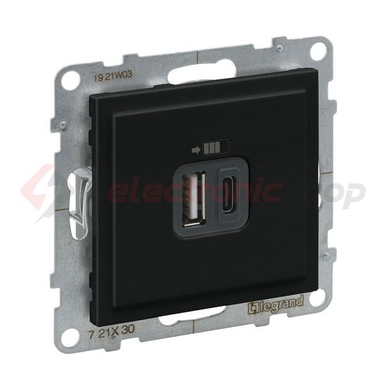 Suno USB töltőaljzat A+C 3000mA/ 5V süllyesztett fekete IP20 LEGRAND - 721430