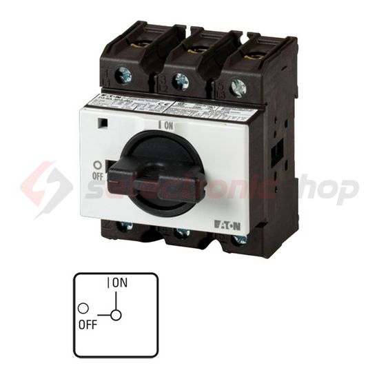 Szakaszoló be-ki kapcsoló 63A 3P 30kW/400VAC-3 ráépíthető sorolható fix fekete P3-63/IVS EATON - 041099