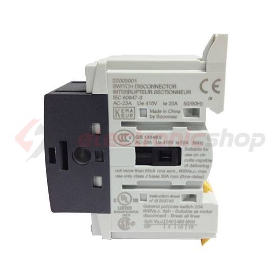 Szakaszoló be-ki kapcsoló alapkészülék 20A 3P ráépíthető sorolható fix Sirco M1 SOCOMEC - 22003001