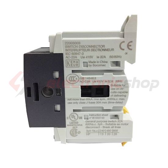 Szakaszoló be-ki kapcsoló alapkészülék 32A 3P ráépíthető sorolható fix Sirco M1 SOCOMEC - 22003003