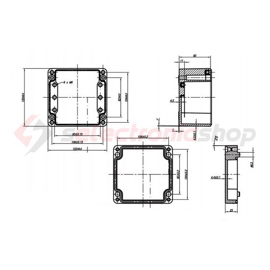 Szerelő/készülékdoboz poliészter falonkívüli műanyag 120mm x 120mm 90mm CSP 121209 Csatári Plast - CSP10121209