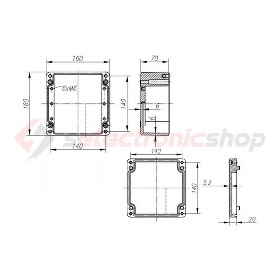Szerelő/készülékdoboz poliészter falonkívüli műanyag 160mm x 160mm 90mm CSP 161609 Csatári Plast - CSP10161609