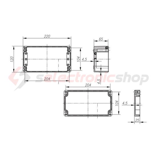 Szerelő/készülékdoboz poliészter falonkívüli műanyag 220mm x 120mm 90mm CSP 122209 Csatári Plast - CSP10122209