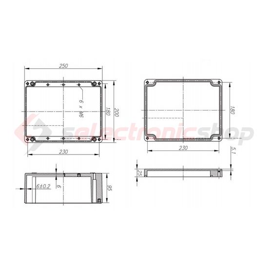 Szerelő/készülékdoboz poliészter falonkívüli műanyag 250mm x 200mm 120mm CSP 202512 Csatári Plast - CSP10202512