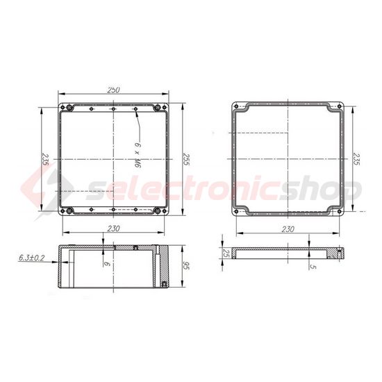 Szerelő/készülékdoboz poliészter falonkívüli műanyag 250mm x 250mm 120mm CSP 252512 Csatári Plast - CSP10252512