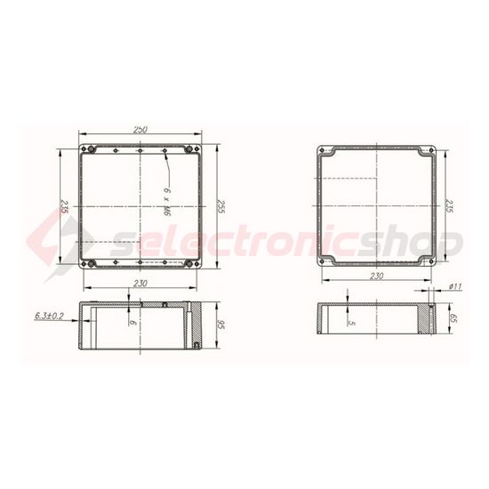 Szerelő/készülékdoboz poliészter falonkívüli műanyag 250mm x 250mm 160mm CSP 252516 Csatári Plast - CSP10252516