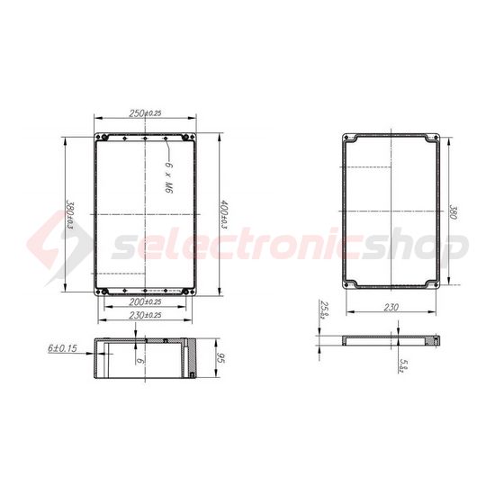 Szerelő/készülékdoboz poliészter falonkívüli műanyag 250mm x 400mm 120mm CSP 402512 Csatári Plast - CSP10402512