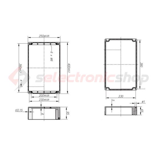 Szerelő/készülékdoboz poliészter falonkívüli műanyag 250mm x 400mm 160mm CSP 402516 Csatári Plast - CSP10402516