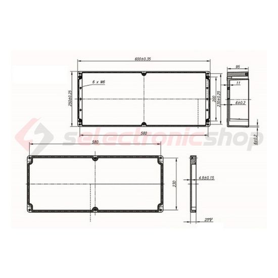 Szerelő/készülékdoboz poliészter falonkívüli műanyag 250mm x 600mm 120mm CSP 602512 Csatári Plast - CSP10602512