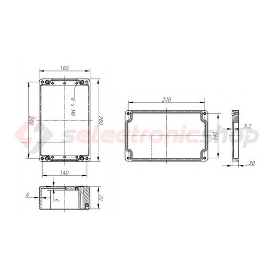 Szerelő/készülékdoboz poliészter falonkívüli műanyag 260mm x 160mm 90mm CSP 162609 Csatári Plast - CSP10162609