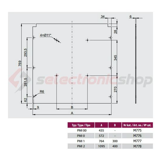 Szerelőlap 00-méretű sima oldalfalú DC szekrényhez műanyag kezeletlen PMIDC 00 Emiter - MT0000089
