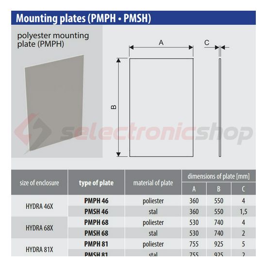 Szerelőlemez HYDRA-hoz műanyag 740mmx 530mmx kezeletlen HYDRA Z.U.P. Emiter - 9046840