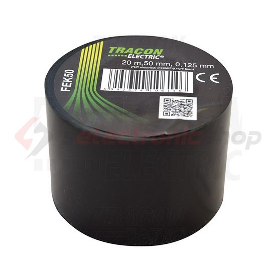 Szigetelőszalag fekete 50mm x 20m PVC 90°C max. TRACON - FEK50