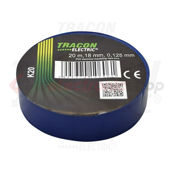 Szigetelőszalag kék 18mm x 20m PVC 90°C max. TRACON - K20