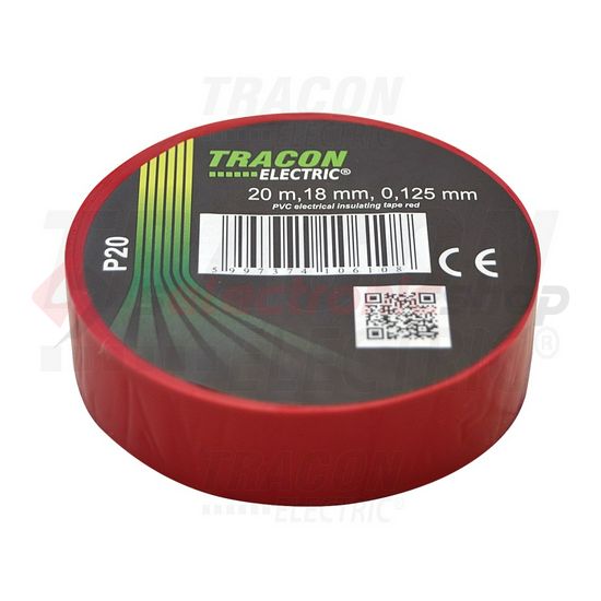 Szigetelőszalag piros 18mm x 20m PVC 90°C max. TRACON - P20