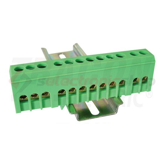 Szigetelt PE-sín 6x9mm 12x2,5-16mm2 zöld 63A sárgaréz kezeletlen TRACON - NPE-ZG