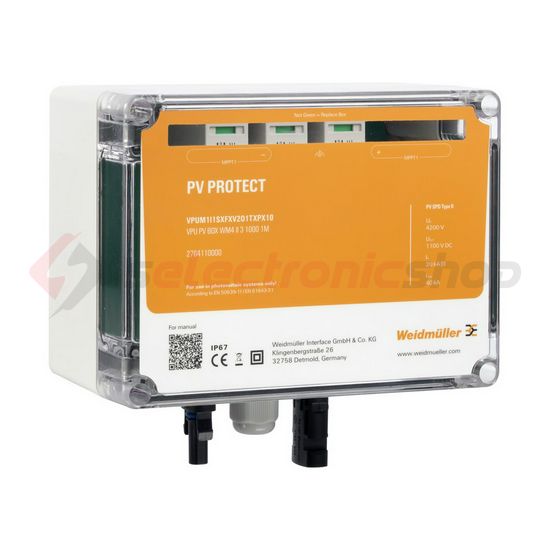 Szolár DC elosztó komplett 1kV 1MPP II-túlfesz 1x2-MC4 1xtömszelence IP67 VPUM1I1SXFXV2O1TXPX10 - 2764110000