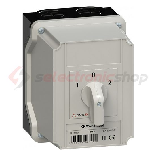 Terhelés 0-1-2 átkapcsoló 3P 63A tokozott KKM2-63-6006 Ganz KK - 903-6006-742