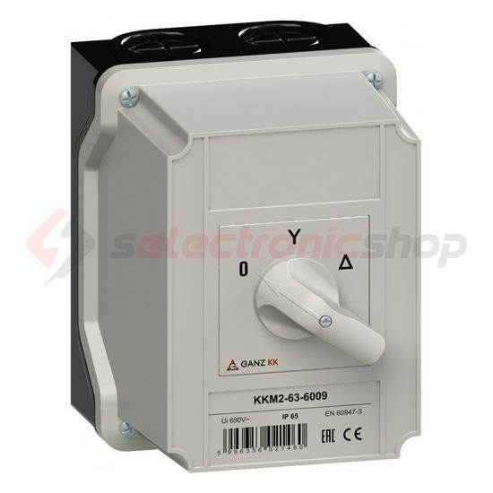 Terhelés csillag-delta kapcsoló 3P 63A tokozott KKM2-63-6009 Ganz KK - 904-6009-742