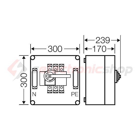 Terheléskapcsoló szekrény 3+N+PE 5P 128A burkolattal 300mmx 300mmx 239mm Mi77256 ENYMOD Hensel - 2000280