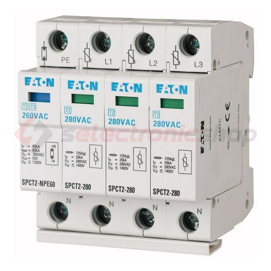 Túlfeszültség-levezető dugaszolható 3P+N T2 TN-S TN-C-S TT IT TN 280V/AC 4M SPCT2-280-3+NPE EATON - 167620
