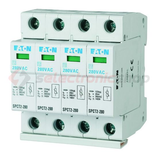 Túlfeszültség-levezető dugaszolható 4P T2 TN-S TN-C-S TN 280V/AC 40kA 4M SPCT2-280/4 EATON - 167596