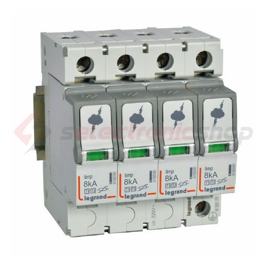 Túlfeszültség-levezető dugaszolható kombi T1+T2 4P T2 TNC TN-S TT 400V/AC 50kA 4M imax LEGRAND - 412253