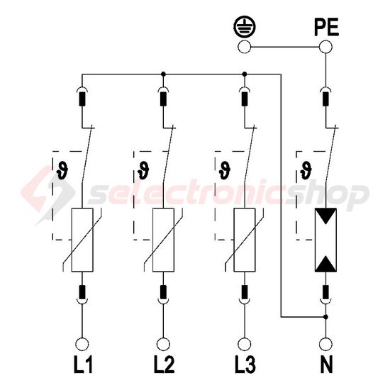 Túlfeszültség-levezető kombi 4P T1+T2 TT TN-S TN-C-S TN 230V/AC 4M V50-B+C 3+NPE OBO-BETTERMANN - 5093526
