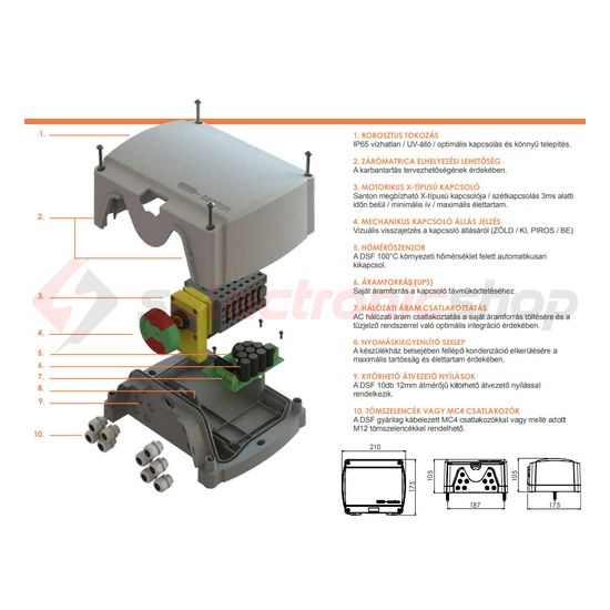 Tűzeseti leválasztókapcsoló napelemhez PV (DC) 2-ághoz 16A 4P ráépíthető tokozott DFS-14 Santon - PV40-423