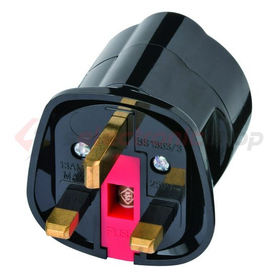 Utazó adapter GB(G)->DIN(F) olvadóbetéttel fekete 13A 250V LECTRA - 1508533