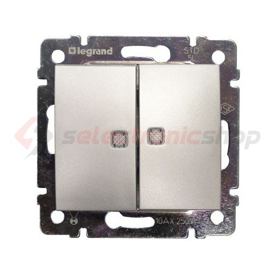 Valena 106+6 kettős váltókapcsoló +jelzőfény betét közp. fedéllel alumínium süllyesztett LEGRAND - 770212