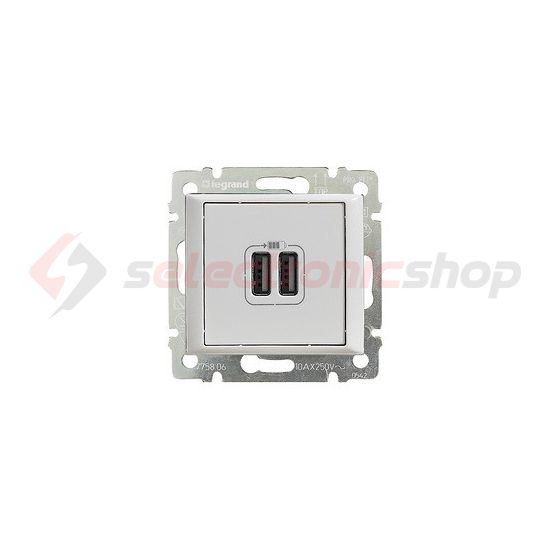 Valena USB töltőaljzat A+A 2/ki 2400mA-max. 5V süllyesztett fehér LEGRAND - 770470