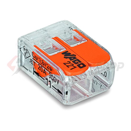 Vezetékösszekötő oldható 32A/450V leágazás 2x 0.2-4mm2 átlátszó polikarbonát (PC) WAGO - 221-412