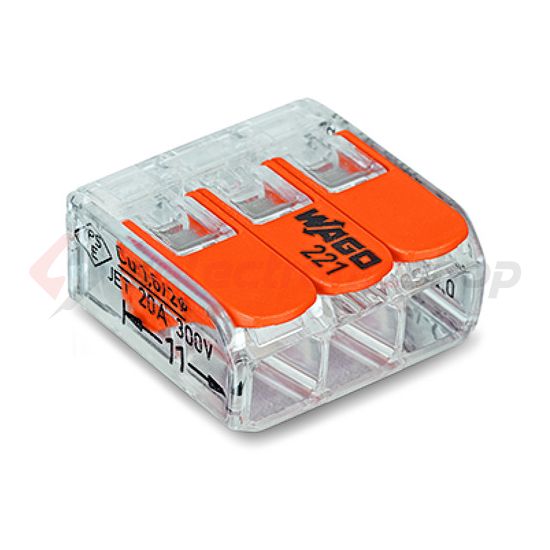 Vezetékösszekötő oldható 32A/450V leágazás 3x 0.2-4mm2 átlátszó polikarbonát (PC) WAGO - 221-413