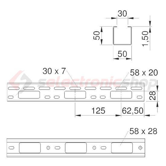 Világítási főtartó 6m 50mm x 50mm x 6000mm szalaghorganyzott LTS 50 FS OBO-BETTERMANN - 6075000