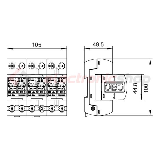 Villámáram-levezető 150kA-imp(10/350) 125kA 230V/AC 2kV 6M MC 50-B 3 OBO-BETTERMANN - 5096876