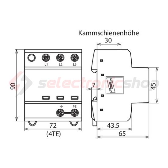 Villámáram-levezető kombi DEHNshield 3P T1+T2 TNC 230V/AC 4M DSH TNC 255 DEHN - 941300