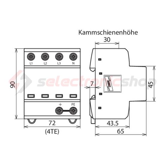 Villámáram-levezető kombi DEHNshield 4P T1+T2 TN-S 230V/AC 4M DSH TNS 255 DEHN - 941400