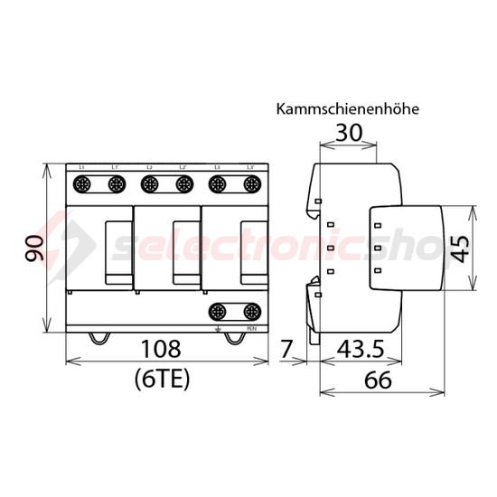 Villámáram-levezető kombi DEHNventil 3P T1+T2 TNC 230V/AC 6M 75kA-imp(10/350) DV M TNC 255 DEHN - 951300