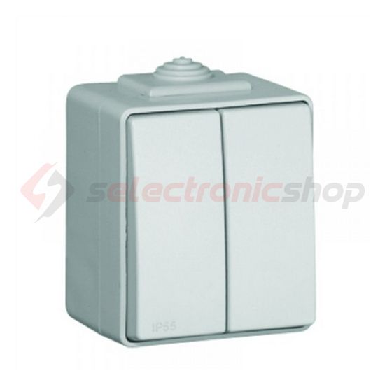 Waterproof48 106+6 kettős váltókapcsoló betét komplett házban fehér falonkívüli rugós Elko EP - 8101CBR