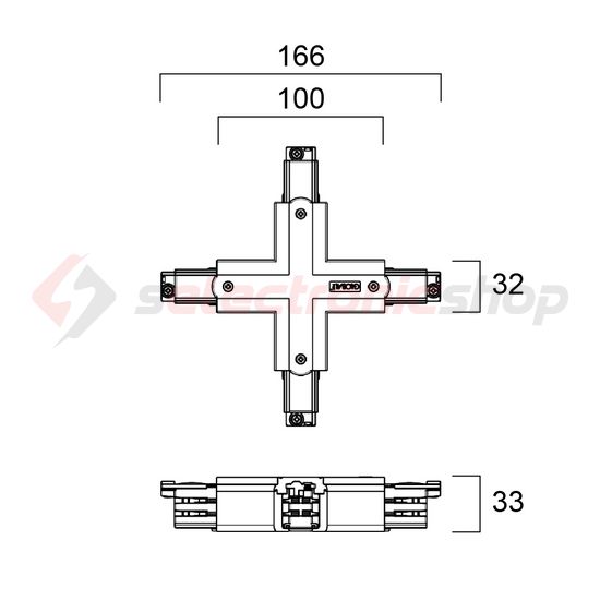 X-elágazó elem 3F világítási sínhez 16A 230-400V 3F falonkívüli fekete alumínium XTS 38-2 LIVAL - KKT3012132