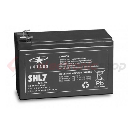 Zárt VLRA akkumulátor ólom(száraz, AGM) 12V 7Ah F2 6,3 SHL 7Star Battery - SHL7-12